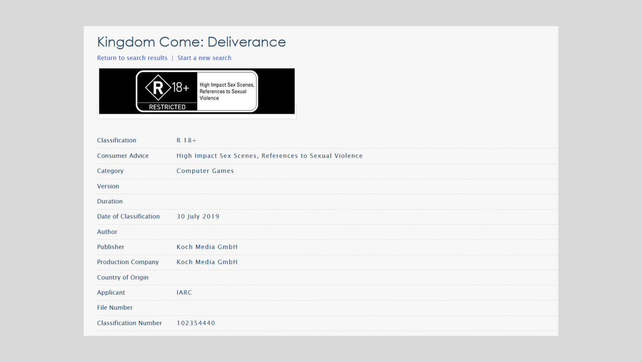 Kingdom Come: Deliverance, Deep Silver, Warhorse Studios, Kingdom Come chvíli čelilo záhadnému zákazu v Austrálii