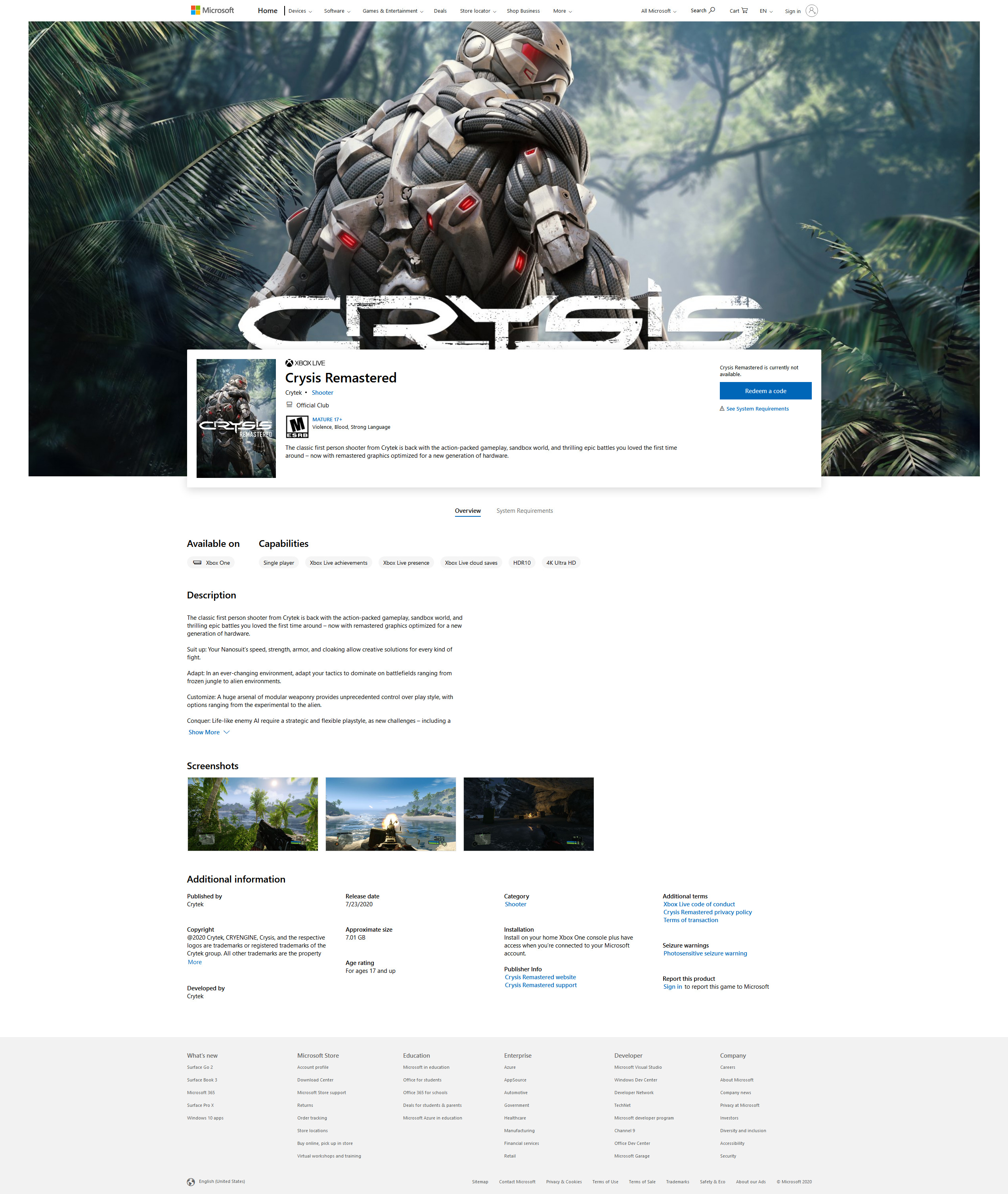 Crysis Remastered, Crytek, Podívejte se na trailer akce Crysis Remastered